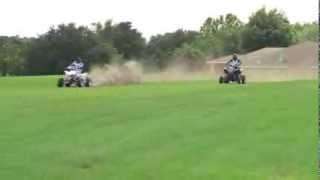 HALARIOUS REMATCH YAMAHA 660 with dual exhaust vs YFZ 450 with paddle tires and nitrous drag race [upl. by Eamanna]