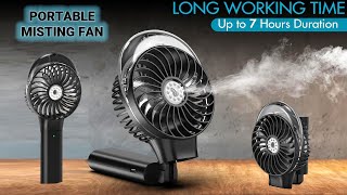 Portable Handheld Misting Fan 3000mAh Rechargeable Battery Operated Spray Water Mist Fan Outdoors [upl. by Ellenar]