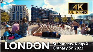 London Walk on 15422 Kings Cross St Pancras Granary Square 4K Vlog Virtual Tour [upl. by Enomys]