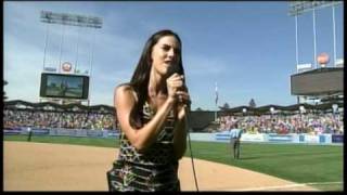 JESSICA LOWNDES sings God Bless America  the Dodgers [upl. by Ozkum573]