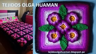 tejidos a crochet paso a paso muestra quot5 floresquot para colchas video 3 [upl. by Sema]