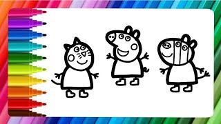 Peppa Pig 🐷 Dibuja y Colorea A Peppa pig Y Sus Amigos 🐷 Aprende los colores 🌈 Dibujos Para Niños [upl. by Elle]