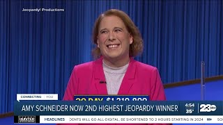 Amy Schneider becomes second alltime winningest champion on Jeopardy [upl. by Ydnew]