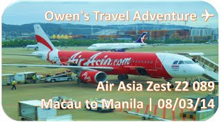 Air Asia Zest Z2 89 Macau to Manila A320 [upl. by Sabino882]