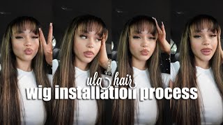 WIG INSTALLATION PROCESS  come w me to get my hair done  ULA HAIR [upl. by Nerland]