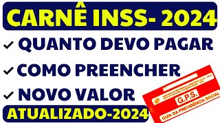 NOVOS VALORES DO CARNÊ DO INSS 2024  CONTRIBUIÇÃO AUTÔNOMO FACULTATIVO BAIXA RENDA 20 11 5 [upl. by Gilmore295]