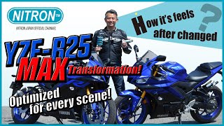 Nitron Suspension for YAMAHA YZFR25 OEM comparison and review Ft Pro Rider Miyagi Hikaru [upl. by Hayott]