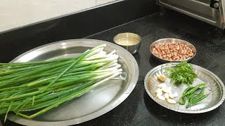 हिरवी मिरची आणि डाळ घालुन केलेली कांद्याची पात  कांद्याची पात रेसिपी  kandyachi paat bhaji [upl. by Fahy]