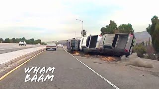 Trailer Full of Pickup Trucks Rolled Over  Dashcam Stories 113 [upl. by O'Carroll172]