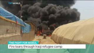 The Fight for Mosul Fire tears through Iraqi refugee camp [upl. by Effie979]