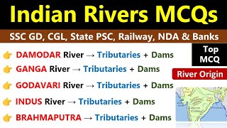 Indian Rivers MCQs  River Dam  River And Origin  Rivers amp Their Tributaries  indianriversystem [upl. by Taryn]