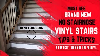 LUXURY VINYL FLOORING STAIRS HOW TO INSTALL VINYL ON STAIRS FLUSH VINYL STAIRS NO STAIRNOSE DIY [upl. by Hatch]