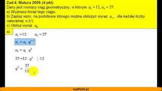 Matura z matematyki 2006  zad 4  Ciąg geometryczny  Matfiz24pl [upl. by Arayt397]