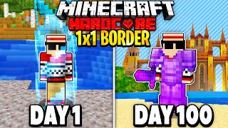 I Survived 100 Days in a 1X1 BORDER on Hardcore Minecraft [upl. by Naenaj]