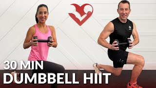 30 Min HIIT Workout with Dumbbells  No Repeat Full Body HIIT with Weights at Home for Fat Loss [upl. by Ecyac]