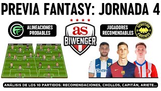 ✅ ANÁLISIS FANTASY JORNADA 4 ALINEACIONES PROBABLES Y RECOMENDACIONES DE CADA PARTIDO  BIWENGER [upl. by Aynos]