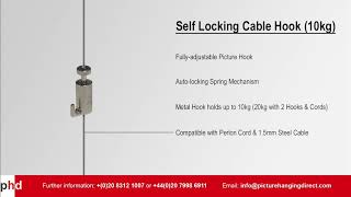 Self Locking Cable Hook  Perlon amp Cable Adjustable Hooks  Art Gallery Picture Hanging Systems [upl. by Sanoy]