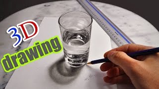 3D Drawing A Realistic Glass of Water AMAZING illusion anamorphic [upl. by Wendeline]