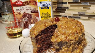 Best German Chocolate Cake from a box wOldFashioned Pecan Frosting from Scratch [upl. by Tabina]