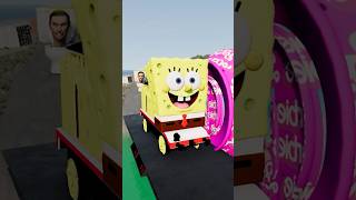 SpongeBob Skibidi Toilets amp Funny Cars VS Bollard Barbie amp Big Pit in BeamNGDrive shorts [upl. by Rebna]