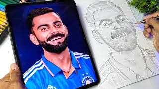 Draw With Me  Virat Kohli Drawing How To Draw Virat Kohli Outline Tutorial [upl. by Ennasil]