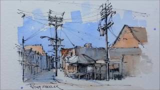 Pen and Wash Watercolor demonstration Street Sketch of Kensington Market Just 2 colors [upl. by Aspa502]