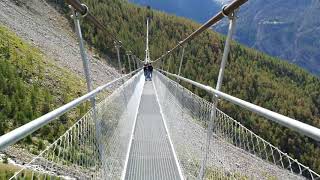 Crossing the Charles Kuonen Suspension Bridge Randa Switzerland [upl. by Aneen427]