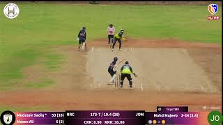 CRICSTARS WEEKDAY CRICKET TOURNAMENT SEASON  2  JB OASIS MASTERS vs RUN RATE CHALLENGERS [upl. by Odlaw]