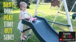 Baby Doll Playtime Outside  Fun on Slide and Swings  Outdoor Playground  Pretend Play with Ella [upl. by Eneli]