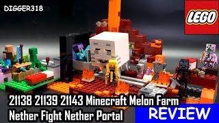 Lego 21138 21139 21143 Minecraft Melon Farm Nether Fight Nether Portal Review 4K [upl. by Edrei]