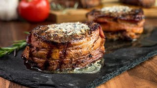 BaconWrapped Filet Mignon with Compound Butter Recipe  CharBroil [upl. by Mcquillin]