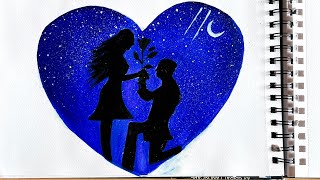 Easy Way To Paint Couple Painting In Heart  Moonlight Heart Shape Painting [upl. by Faunie]