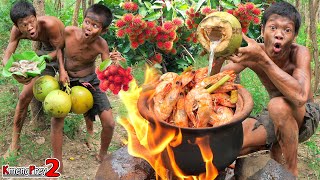 Primitive Technology  Cooking shirims eating delicious  Kmeng Prey [upl. by Minda]