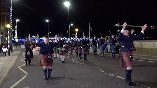 quotHighland Laddiequot on the march by the Massed Pipes and Drums by the river Tay in Perth Scotland [upl. by Ahsemo]