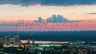 Samara Russia Sunset and nightfall Moonset Night rain Panorama of Samara in summer View tow [upl. by Ynos812]