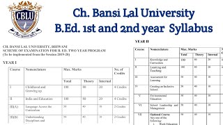 CBLU BEd 1st and 2nd year SYLLABUS  Ch Bansi Lal University Bhiwani [upl. by Ortrud]