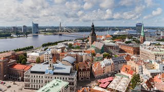 Riga Latvia 🇱🇻  4K Drone Footage [upl. by Ahsinit379]