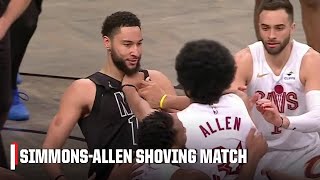 SHOVING MATCH 😱 Tempers flare between Ben Simmons and Jarrett Allen  NBA on ESPN [upl. by Grania]