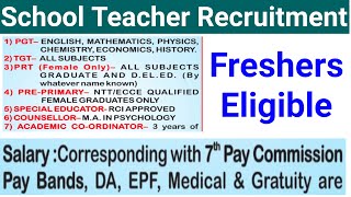 PUBLIC SCHOOL TEACHERS VACANCY 2024 I FRESHERS ALSO ELIGIBLE I NO FEE I GOVT PAY SCALE [upl. by Henrieta]