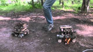 Build A Long Lasting Campfire Log Cabin vs Self Feeding [upl. by Bithia17]