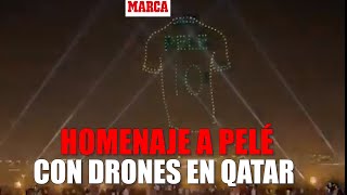 Genial homenaje de FIFA a Pelé más de cien drones dibujan su camiseta sobre la bahía de Doha MARCA [upl. by Nymrak810]