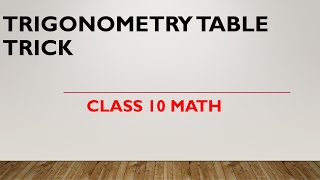 Trigonometry Table Trick I Class 10 maths I 202425 NCERT [upl. by Rehtaef]