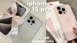 IPHONE 15 PRO ☁️ unboxing set up  accesories haul white titanium 256gb ౨ৎ⋆˚｡⋆ [upl. by Prosperus]