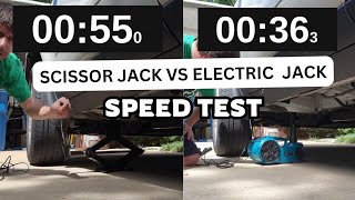 scissor jack vs electric hydraulic jack SPEED TEST [upl. by Ancier702]