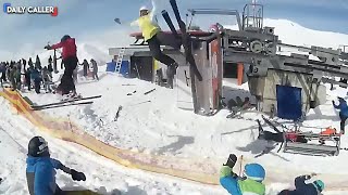 Skiers Go Flying In The Ski Lift Ride From Hell [upl. by Ide]