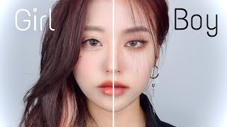 Half kpop male amp female makeup 반반 여돌 vs 남돌 메이크업 [upl. by Enilram]