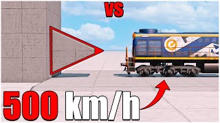 Beamng Drive  Train VS Sharp Edge Wall at 500 kmh 🚂💥 Ultimate Car Body Destruction Test [upl. by Darin]