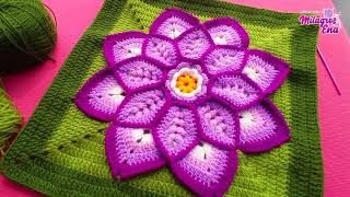 Como tejer el Cuadrado de colores N° 51 o muestra con flor en 3D a crochet para colchas y cojines [upl. by Sidney]