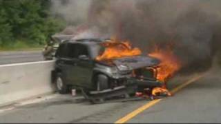 SUV Vehicle Fire  Firefighter Mishap and Close Call Video [upl. by Ateekram]