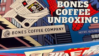 Unboxing and review of the SPIDER MAN COLLECTORS BOX from Bones Coffee Company [upl. by Airalednac]